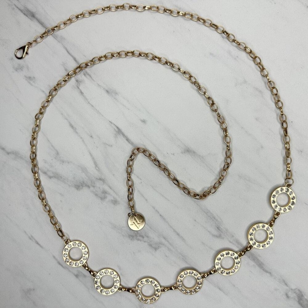 Adrienne Vittadini Gold Rhinestone Chain Link Belt One Size (OS) ✨